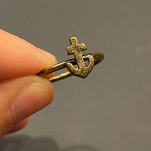 Antique Gold Bronze Dainty Thin Anchor Ring Size 6